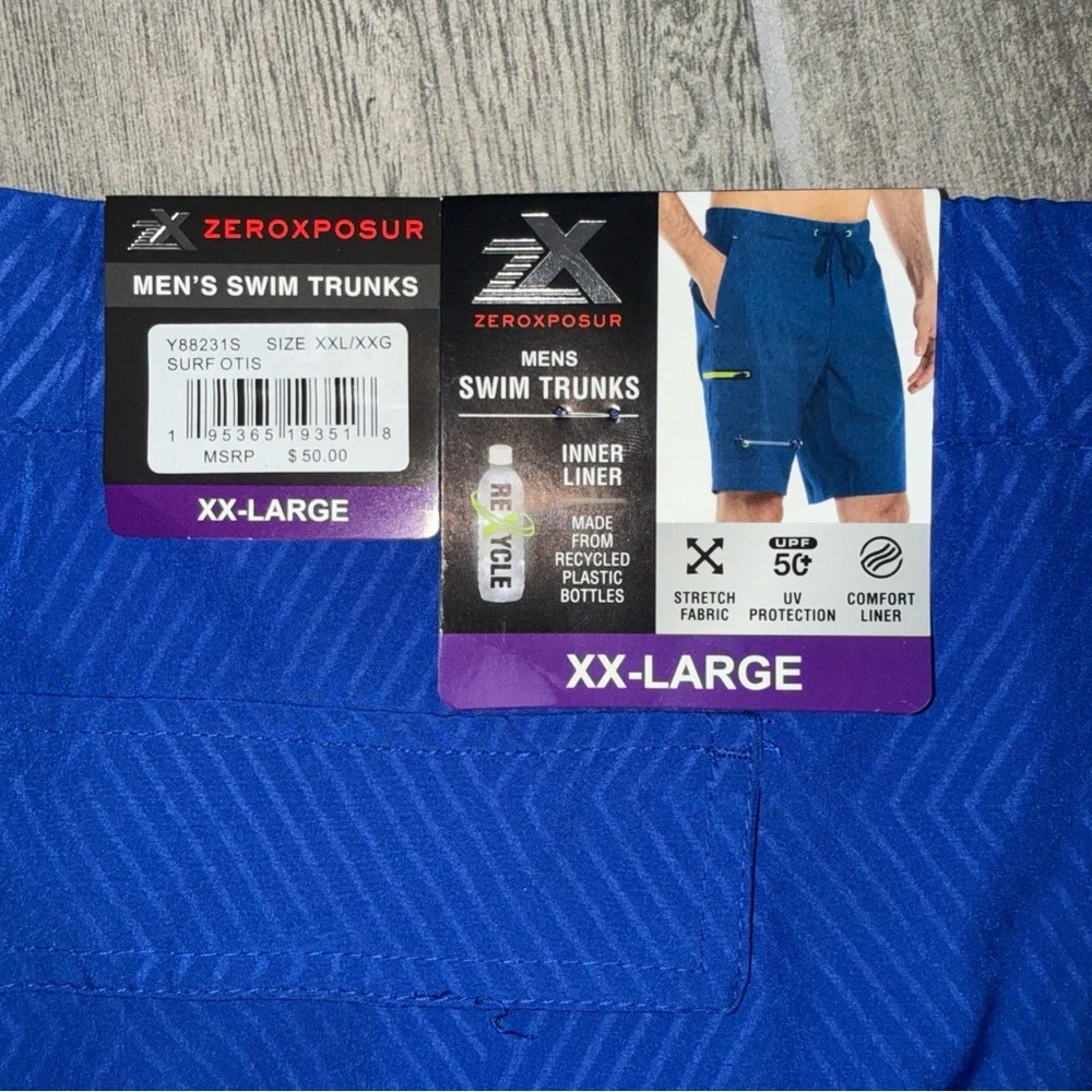 ZeroXposur Surf Otis Swim Trunks XXL Blue Draw‎ String Zip Pocket Board Shorts